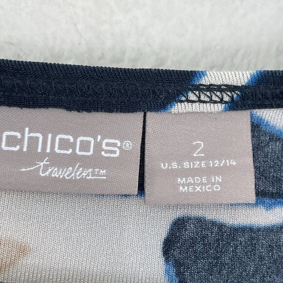 Chicos Travelers Womens 12/14 Floral Tunic Top Slinky Stretch Knit Shirt V Neck - Picture 4 of 10